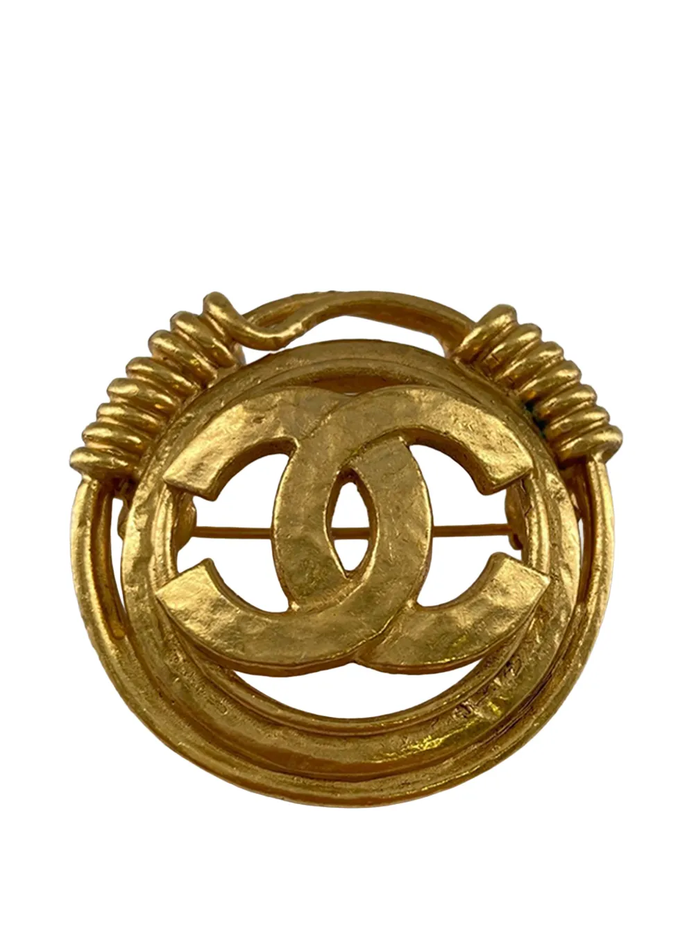 CHANEL Pre-Owned 1994 Gold Plated CC Spring Round Brooch costume brooch - Oro