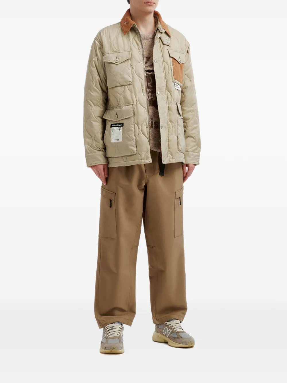 izzue quilted corduroy-collar jacket Beige