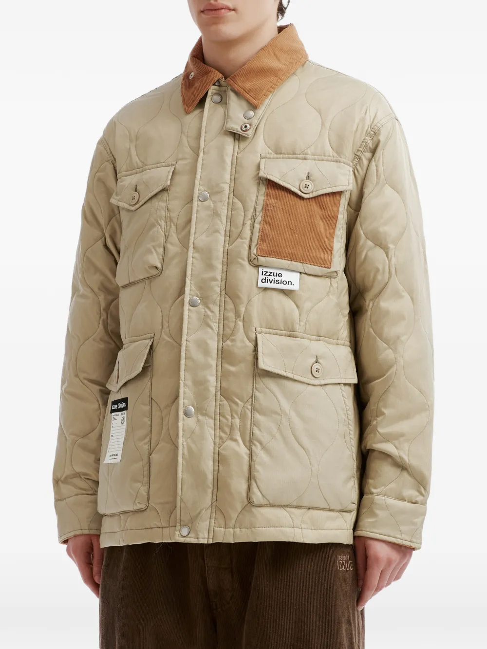 izzue quilted corduroy-collar jacket Beige
