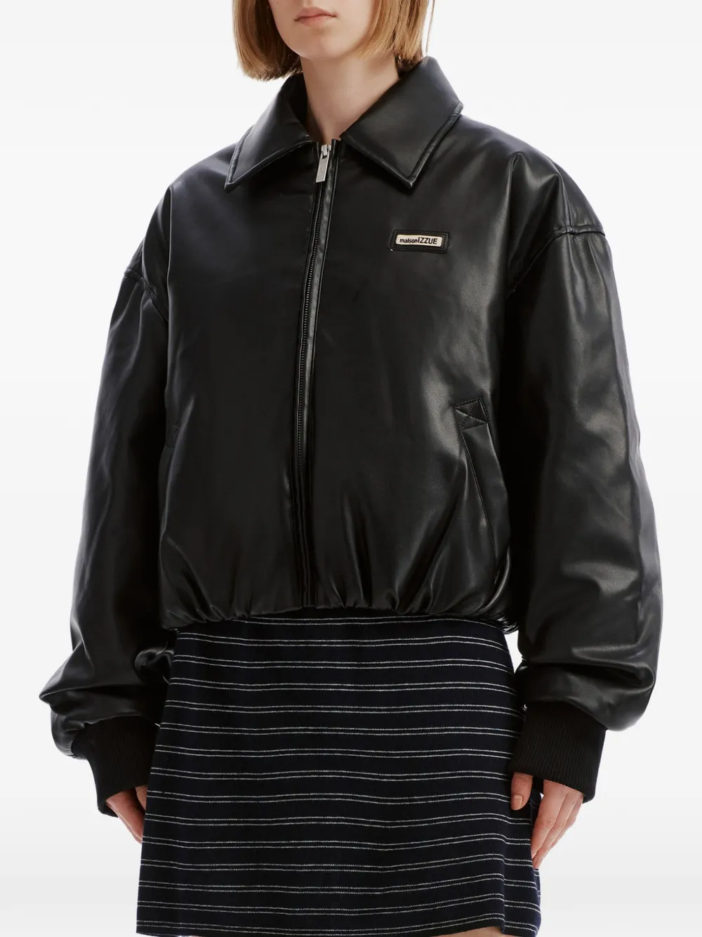 izzue logo-patch zip-up jacket Zwart