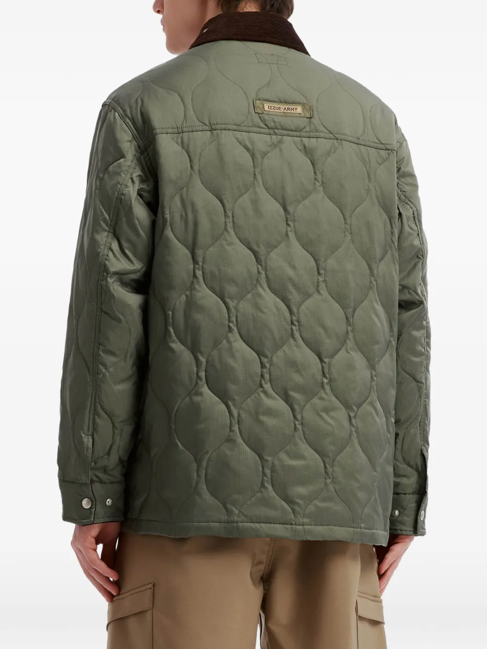 izzue quilted corduroy-collar jacket Groen