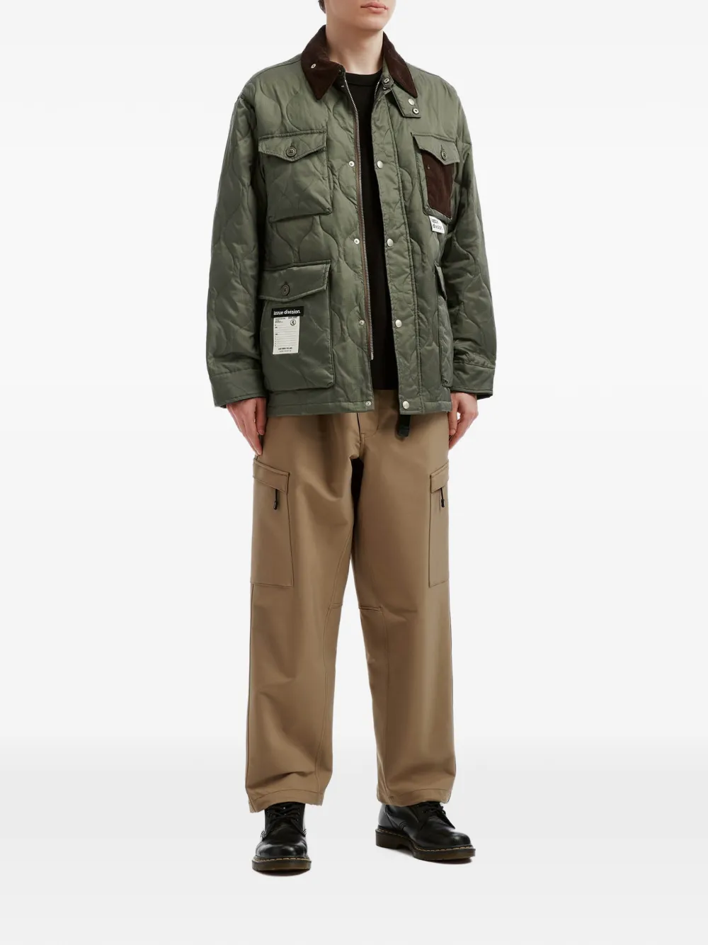izzue quilted corduroy-collar jacket Groen