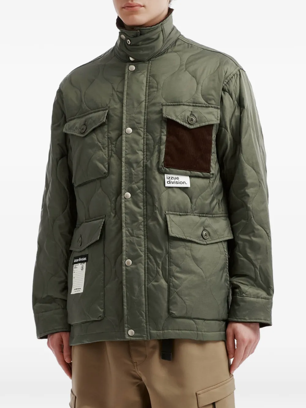 izzue quilted corduroy-collar jacket Groen