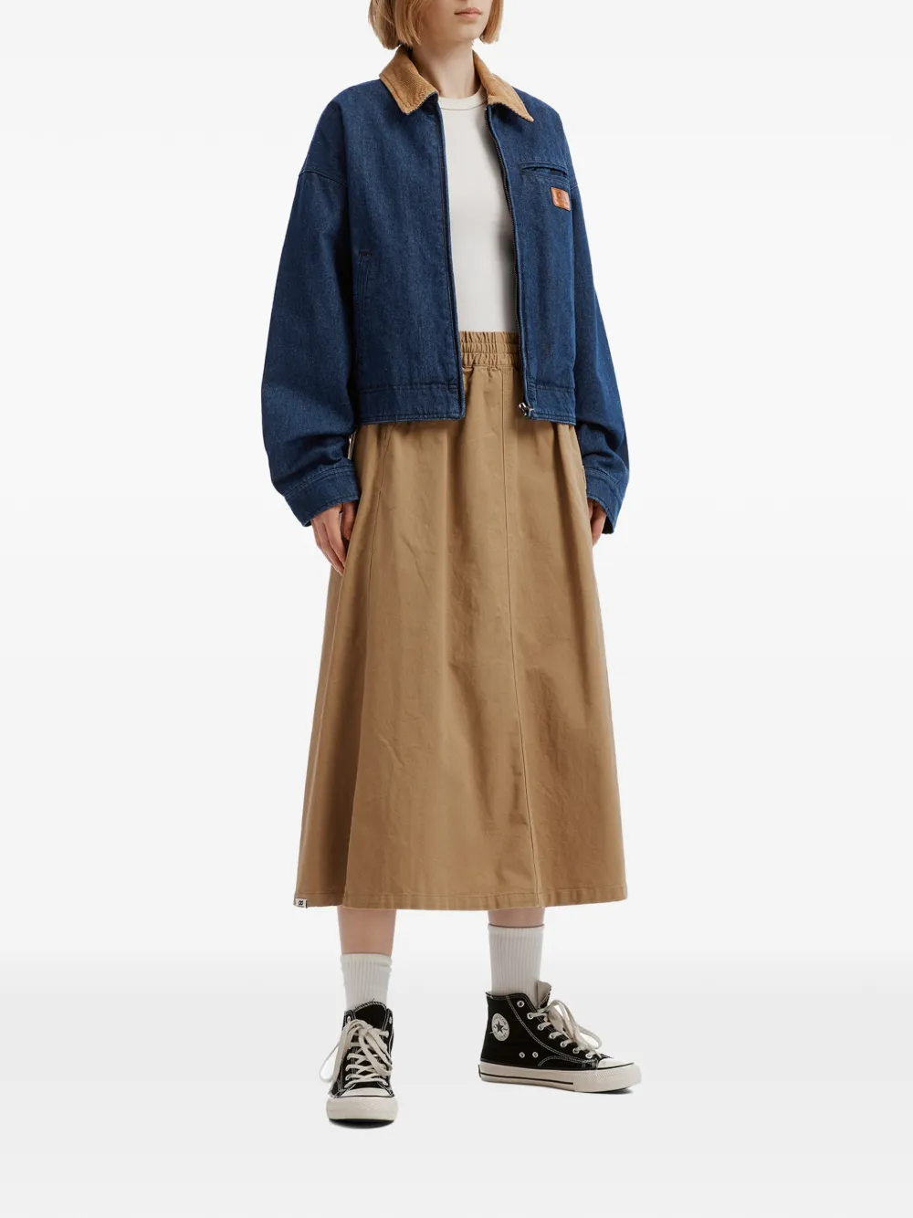 CHOCOOLATE corduroy-collar denim jacket Blauw