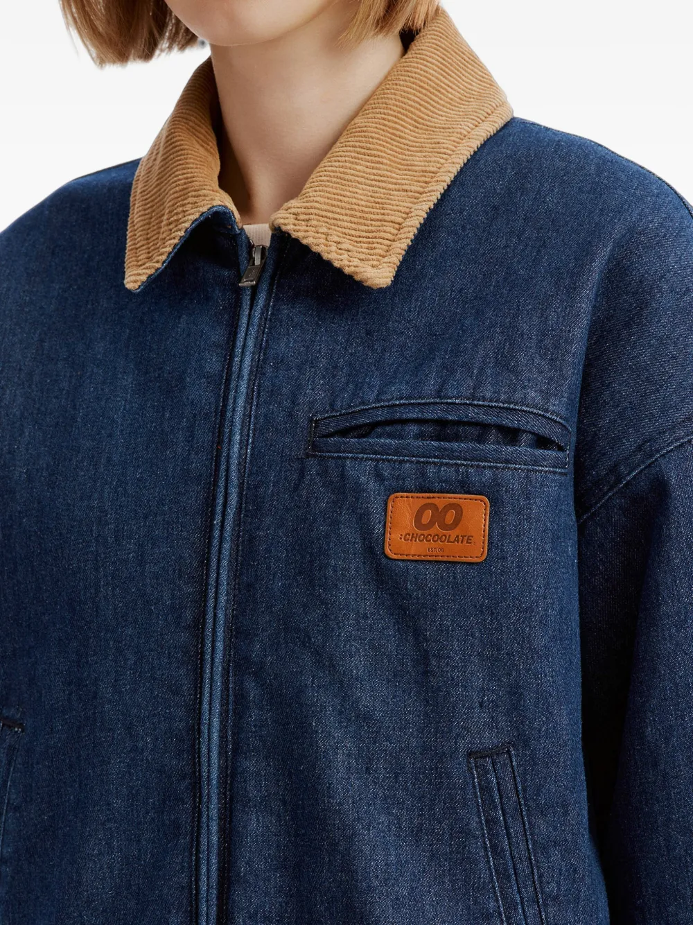 CHOCOOLATE corduroy-collar denim jacket Blauw