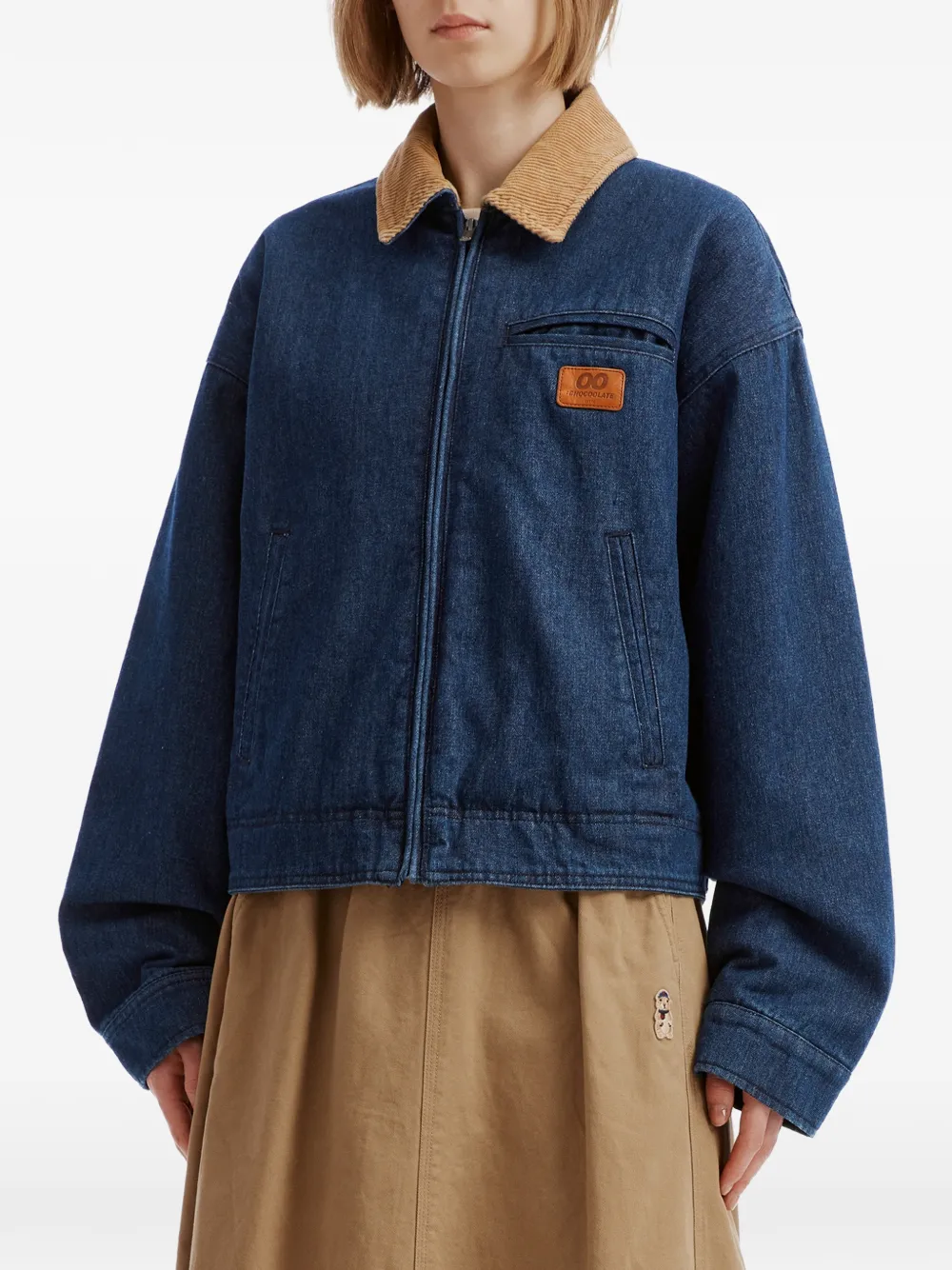 CHOCOOLATE corduroy-collar denim jacket Blauw