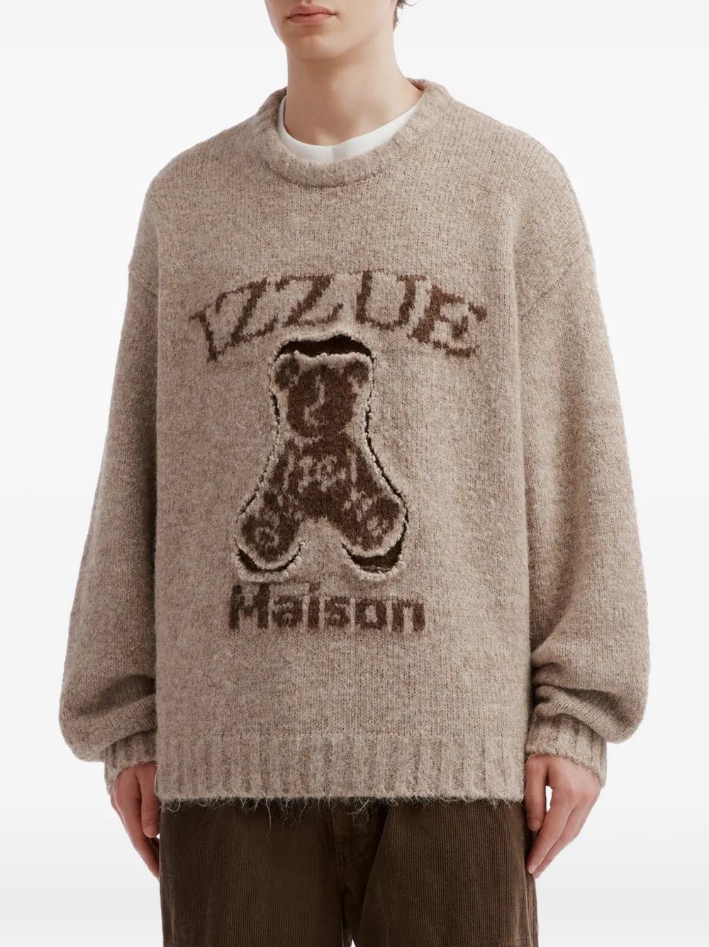 izzue bear-intarsia crew-neck sweater Beige