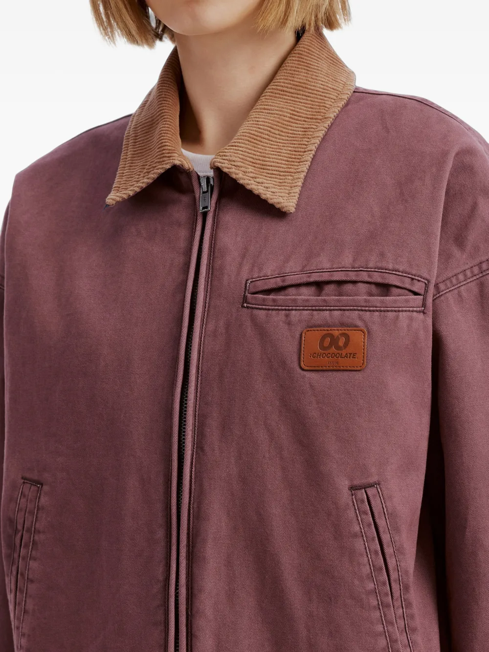 CHOCOOLATE corduroy-collar logo-patch jacket Paars