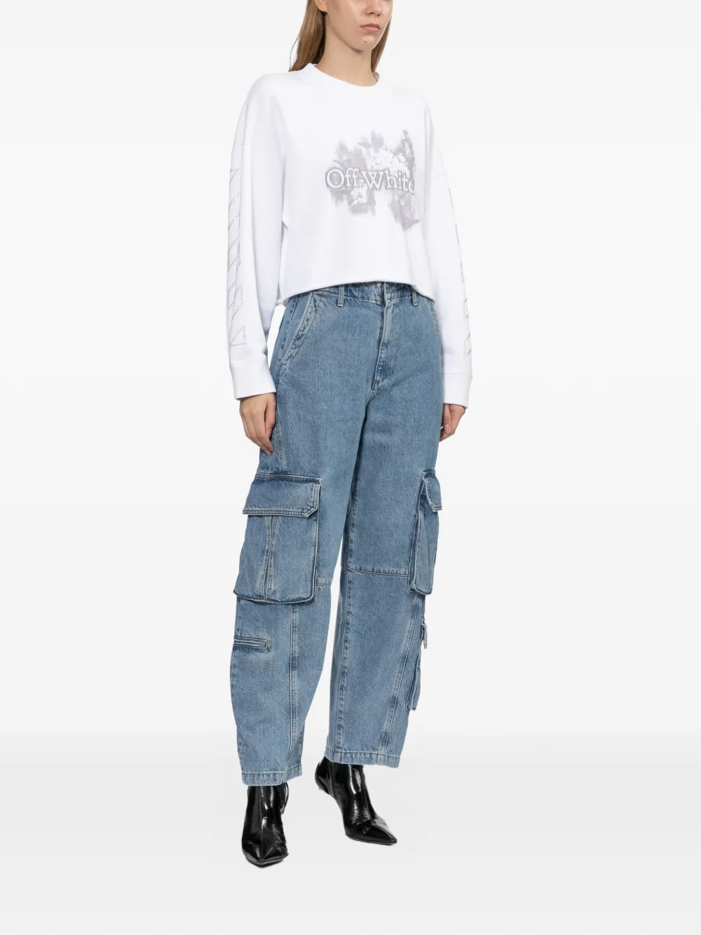 Off-White crystal flower-printed sweatshirt Wit