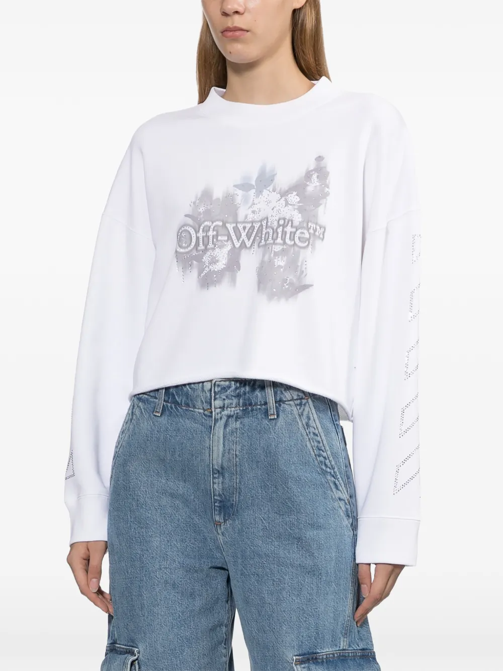 Off-White crystal flower-printed sweatshirt Wit