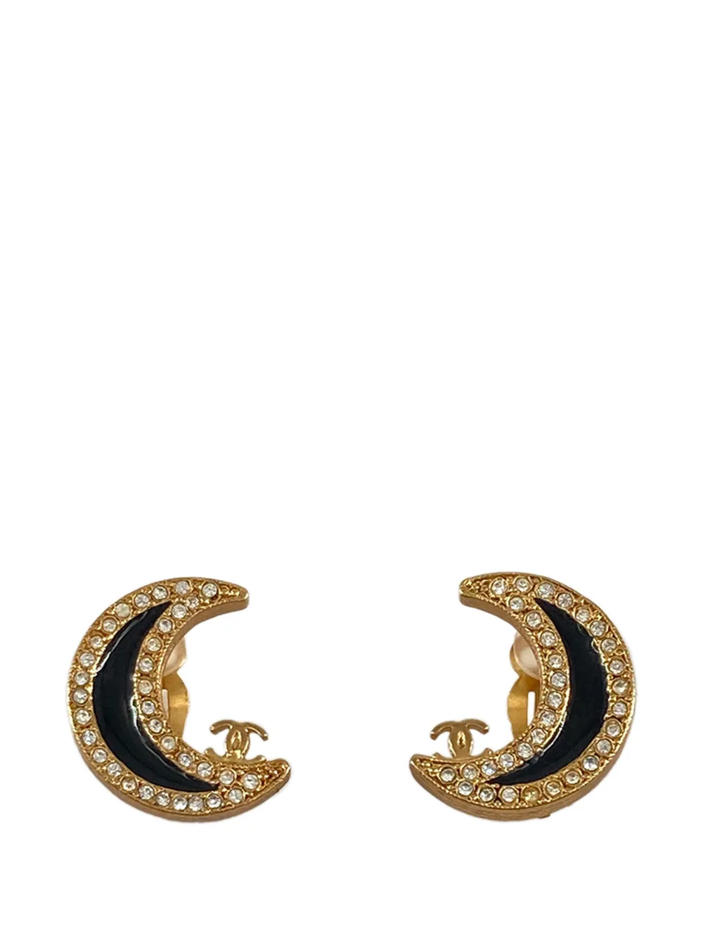 CHANEL Pre-Owned 2001 CC Gold Plated Crescent Moon Enamel and Crystals Clip On Earrings costume earrings - Oro