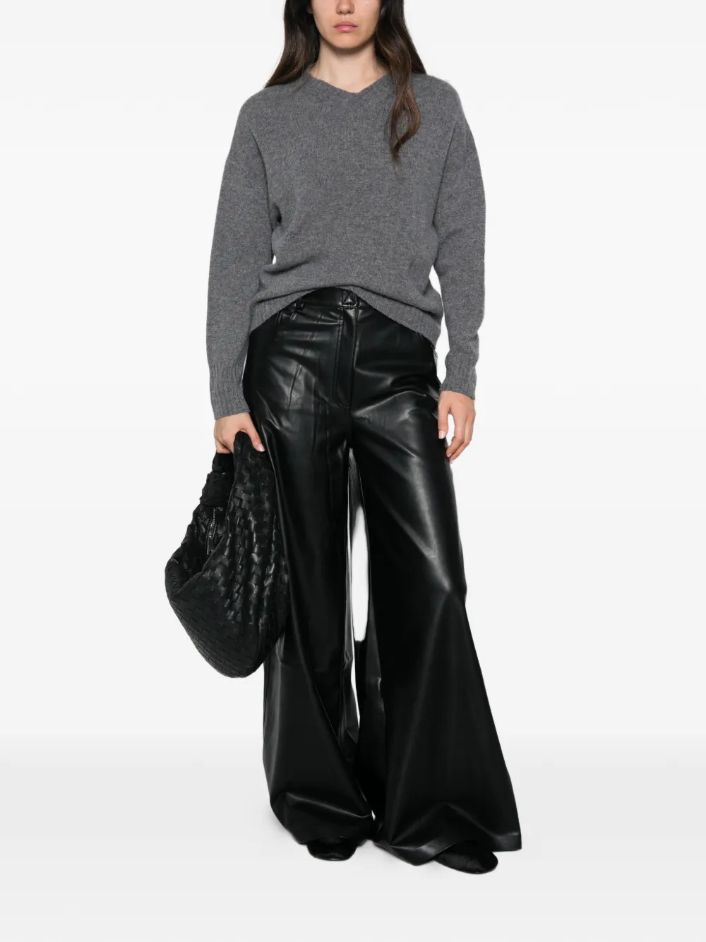 Solotre V-neck Knitted Sweater In Gray
