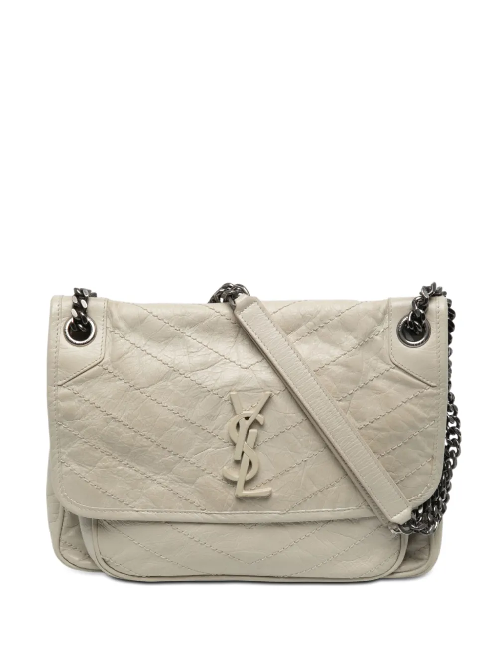 Saint Laurent Pre-Owned Borsa a spalla Niki media in pelle di vitello effetto stropicciato 2021 - Bianco