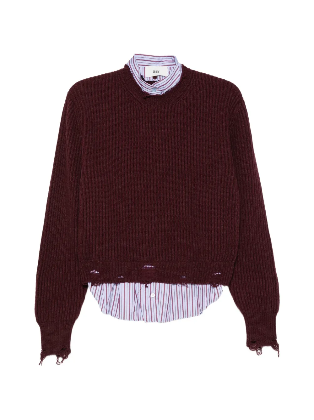 SOLOTRE distressed ribbed-knit sweater - Rouge SOLOTRE distressed ribbed-knit sweater - Rouge