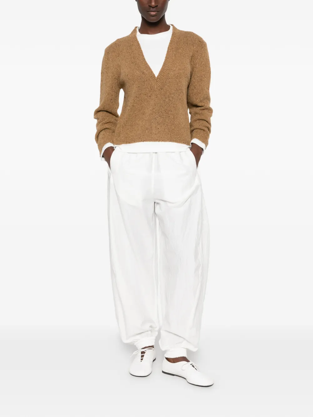 Solotre Marl-knit Layered-effect Sweater In Brown