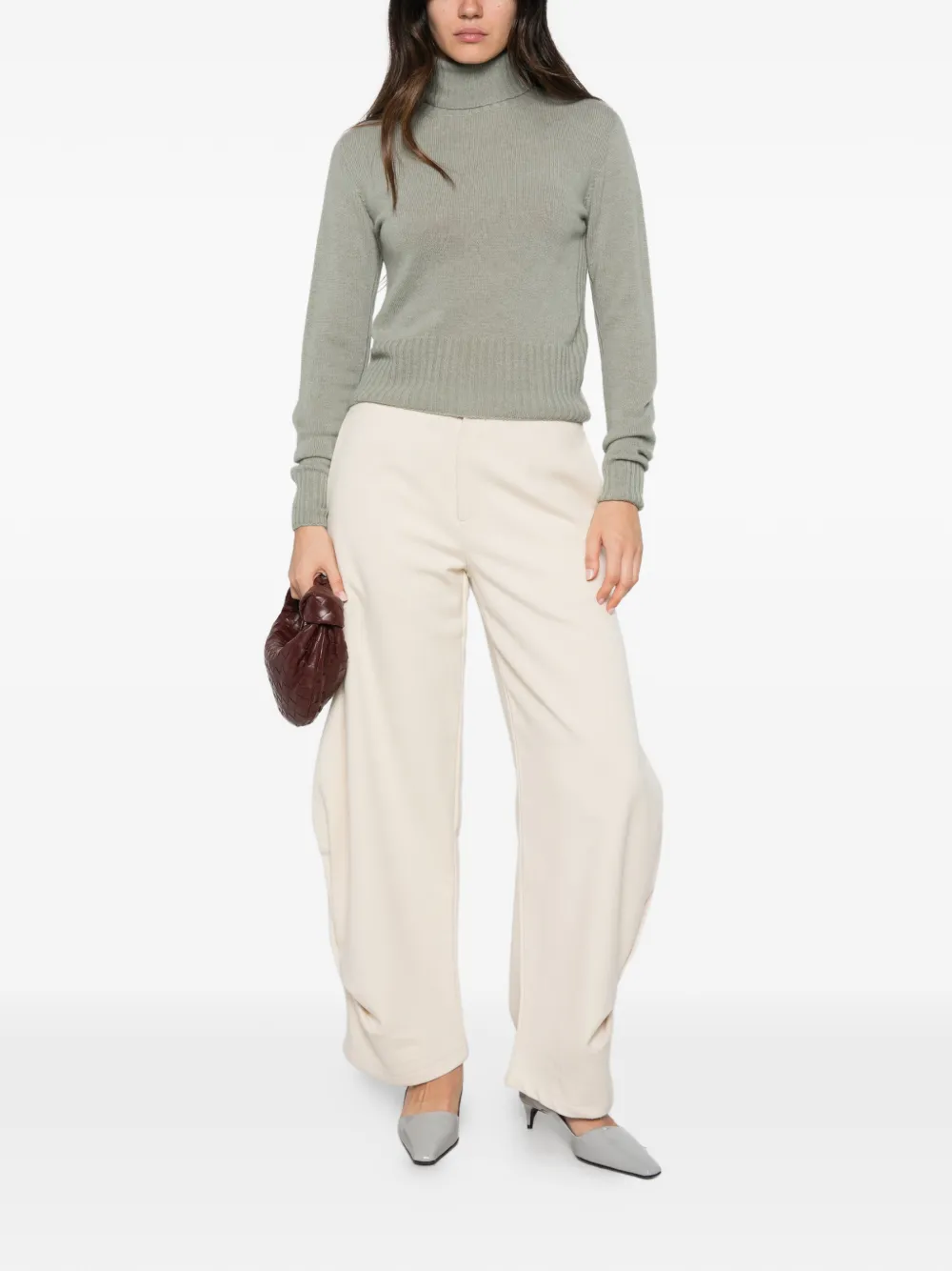 Solotre Roll-neck Ribbed-trim Sweater In Gray