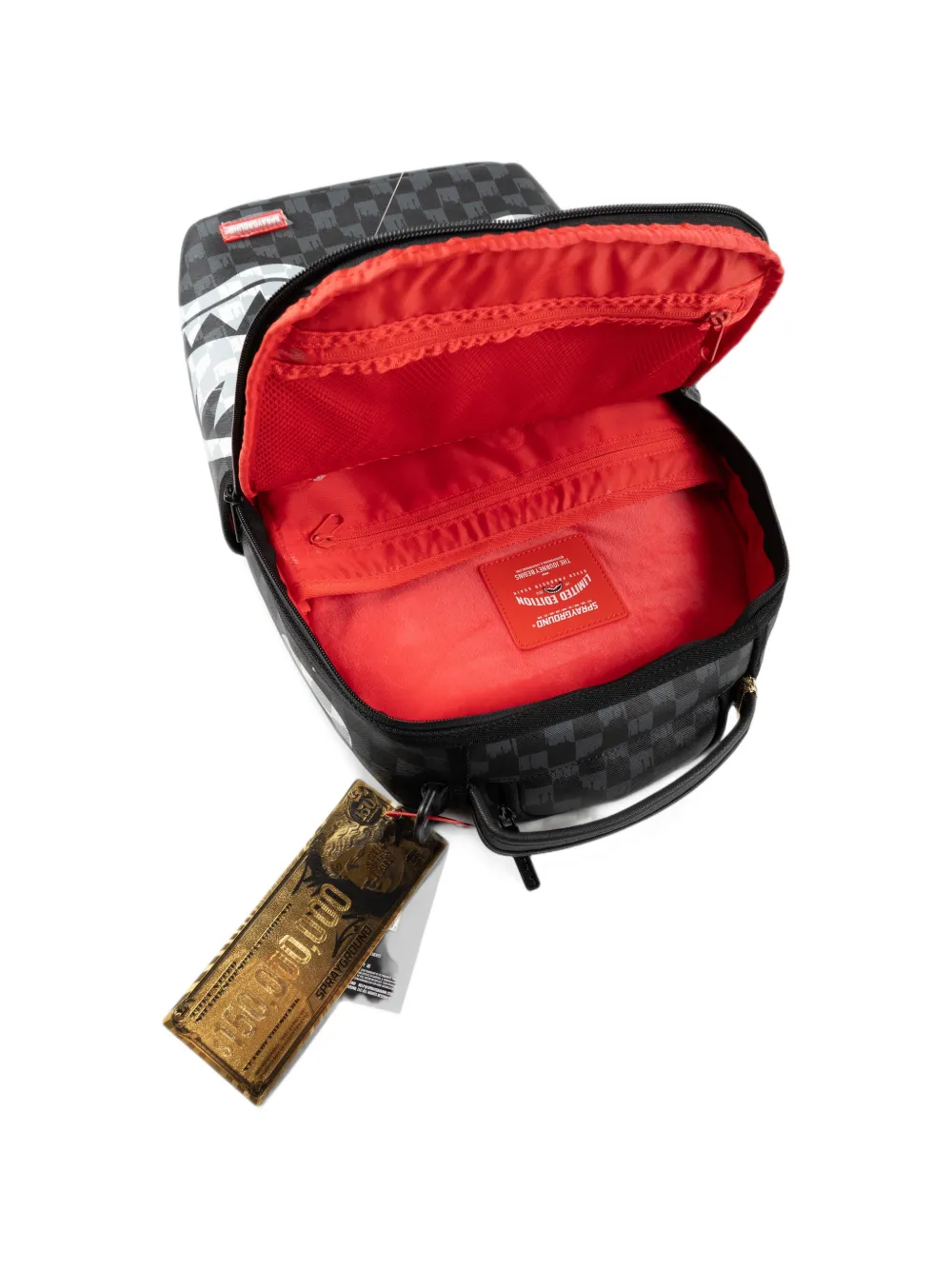 Sprayground Geruite rugzak met haaien-print Zwart