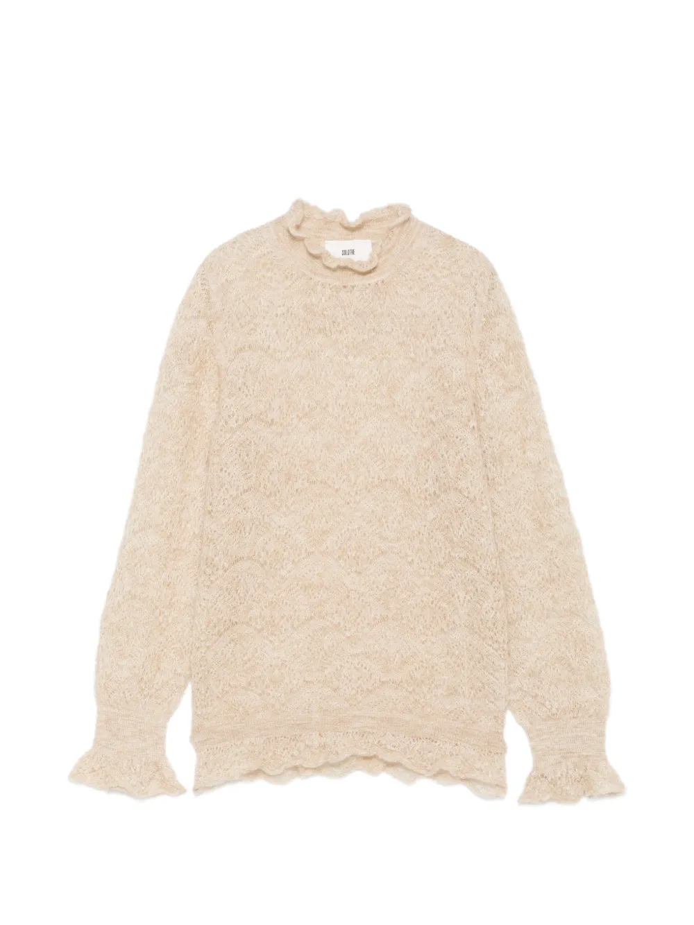 SOLOTRE pointelle-knit ruffled sweater - Tons neutres SOLOTRE pointelle-knit ruffled sweater - Tons neutres