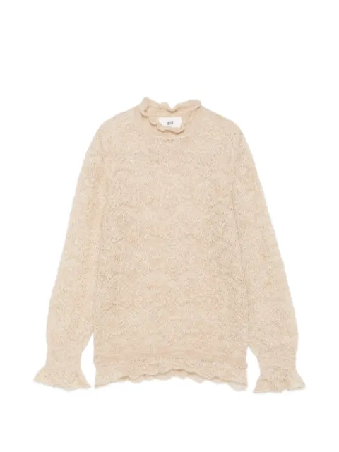 SOLOTRE pointelle-knit ruffled sweater