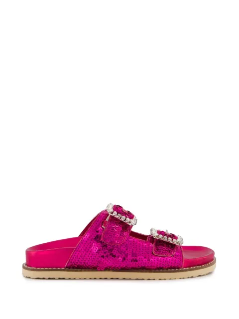INUOVO sequin-embellished crystal-buckle flat sandals 