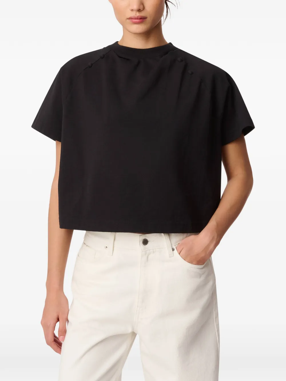 Axel Arigato Hosta T-shirt met raglan mouwen en knoopdetail Zwart