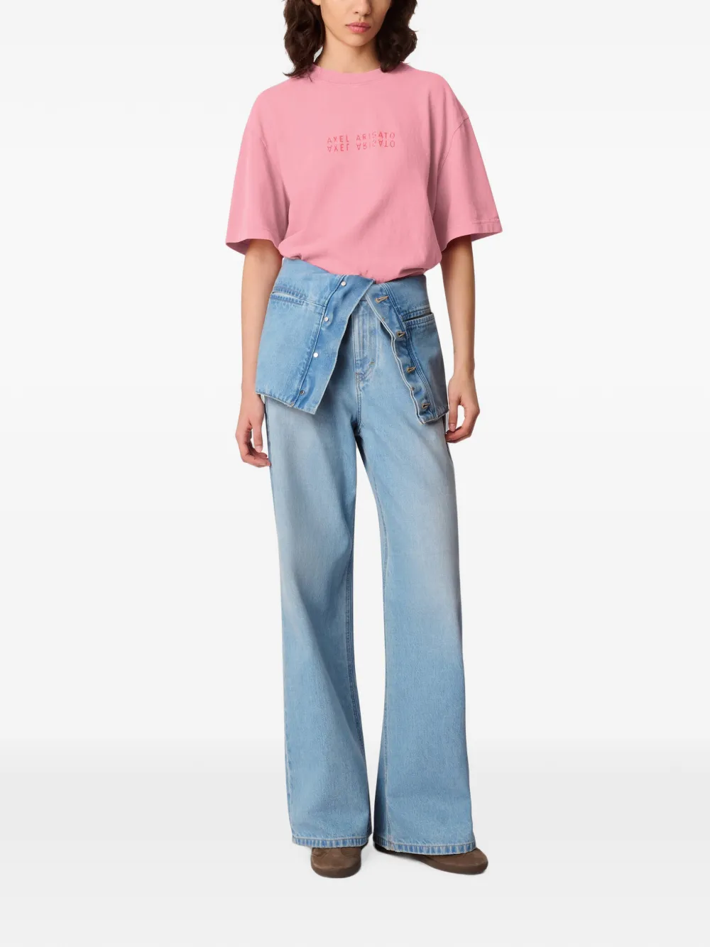 Axel Arigato T-shirt met Reflection logoprint Roze