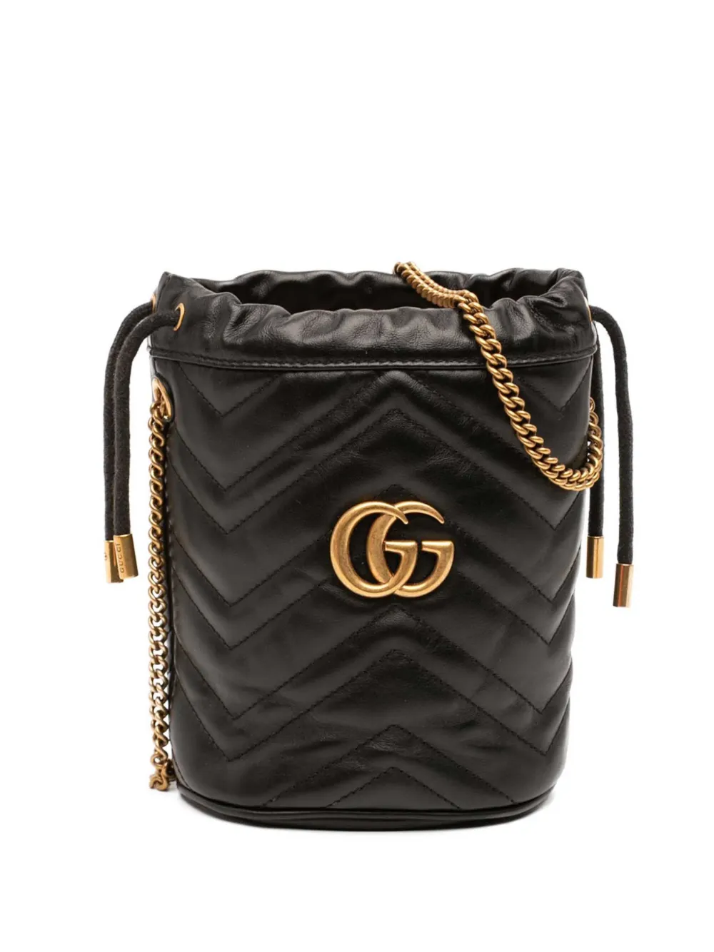 Gucci Pre-Owned 2016-2026 Small GG Marmont Matelasse Calfskin bucket bag - Nero