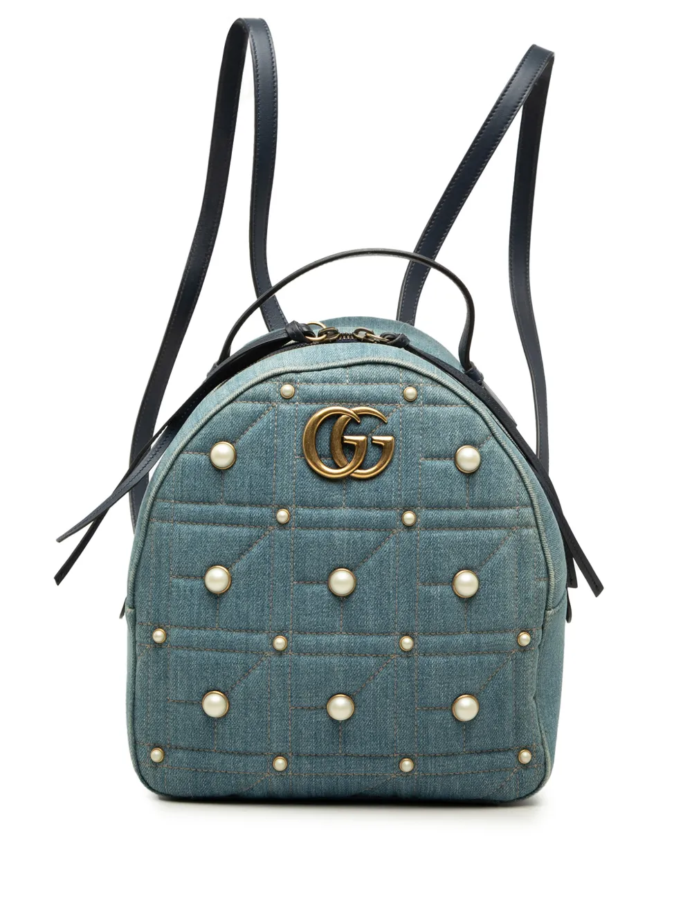 Gucci Pre-Owned sac à dos en jean matelassé GG Marmont orné de perles (2000-2015) - Bleu