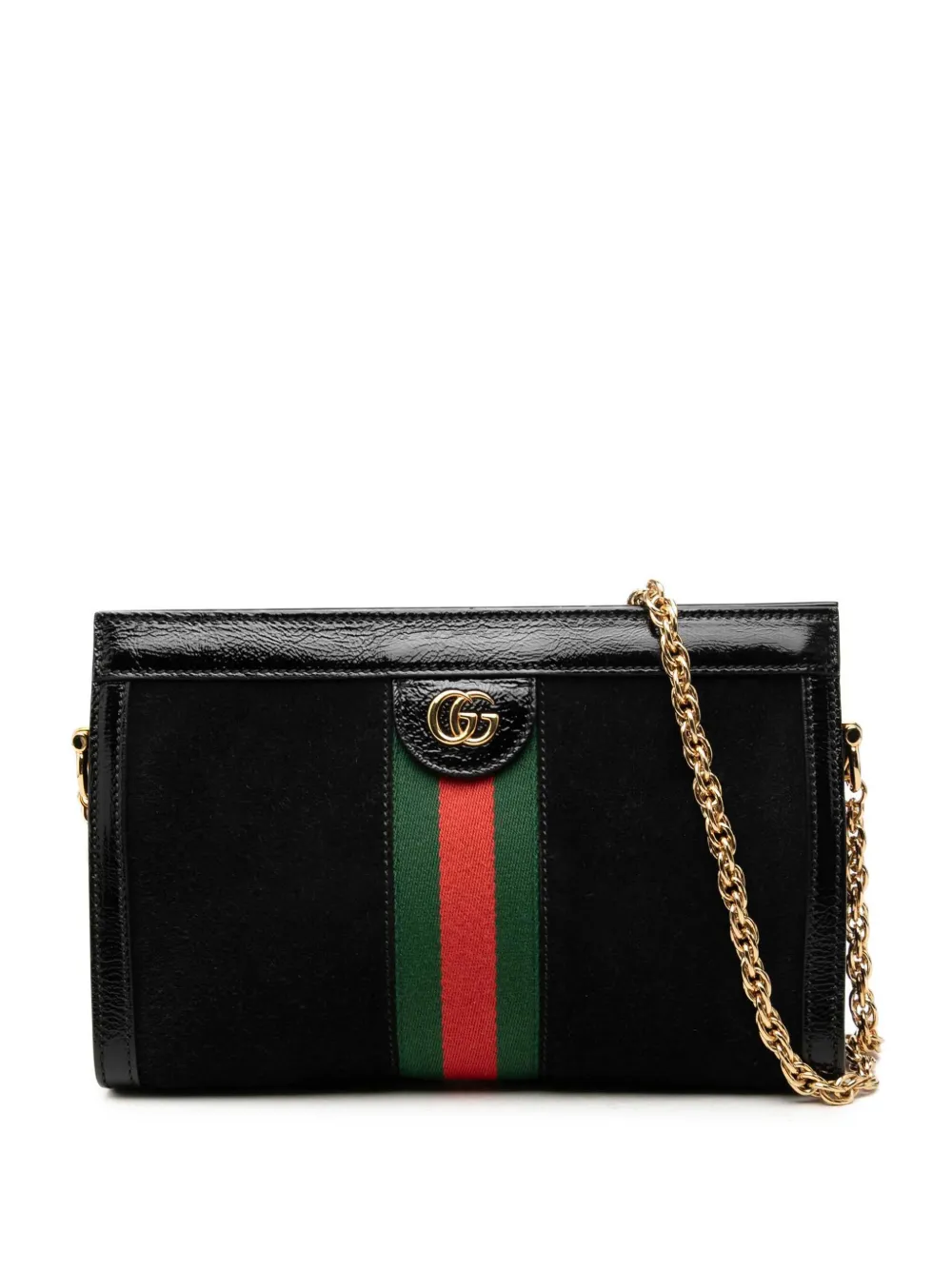 Gucci Pre-Owned 2016-2026 kleine Web Ophidia Wildleder-Umhängetasche mit Kette - Schwarz