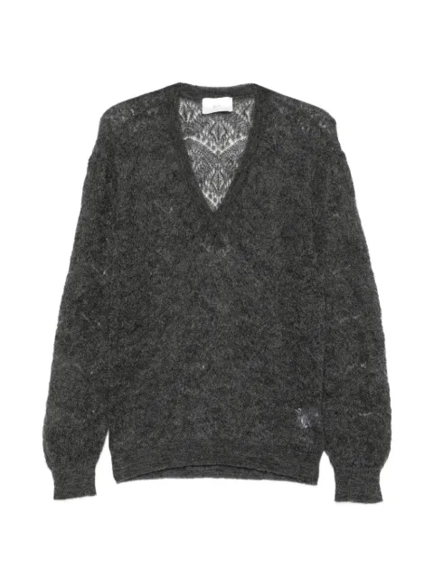 SOLOTRE lace-knit V-neck sweater