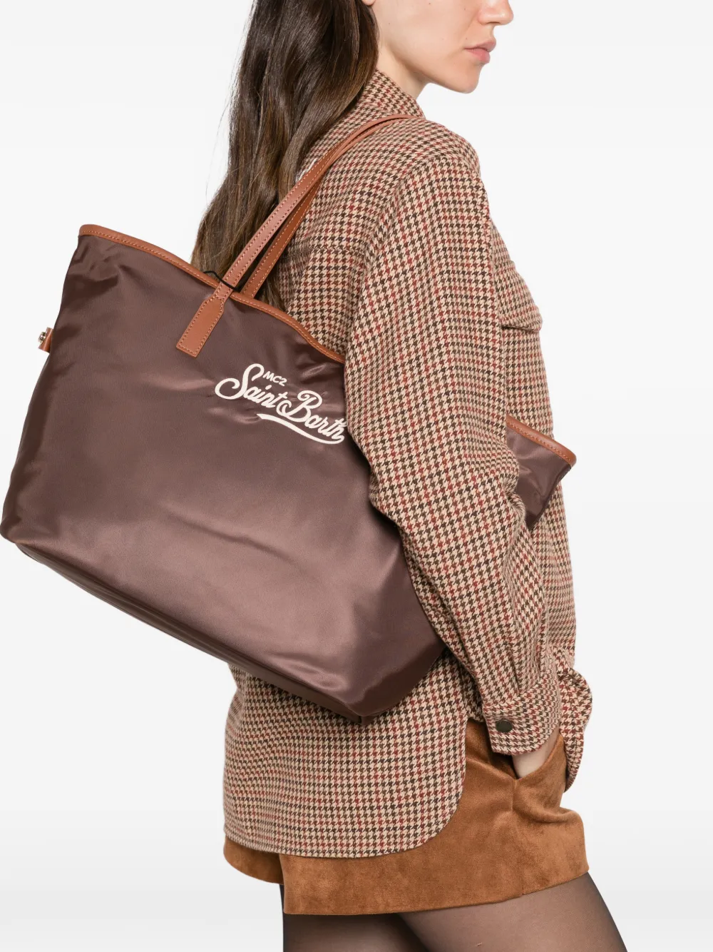 MC2 Saint Barth Shopper met geborduurd logo Bruin