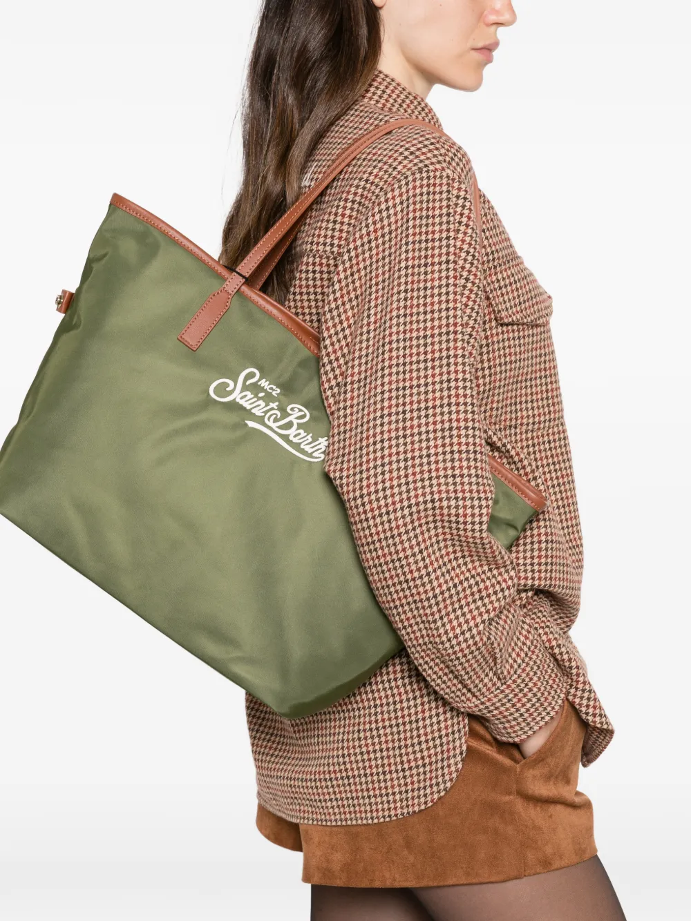 MC2 Saint Barth Shopper met geborduurd logo en afwerking van imitatieleer Groen
