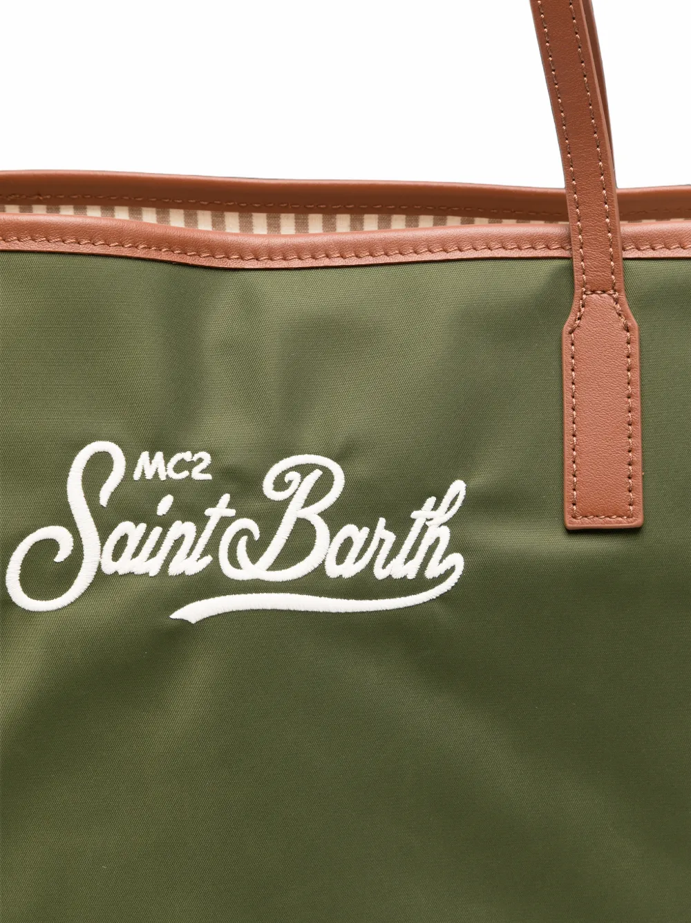 MC2 Saint Barth Shopper met geborduurd logo en afwerking van imitatieleer Groen