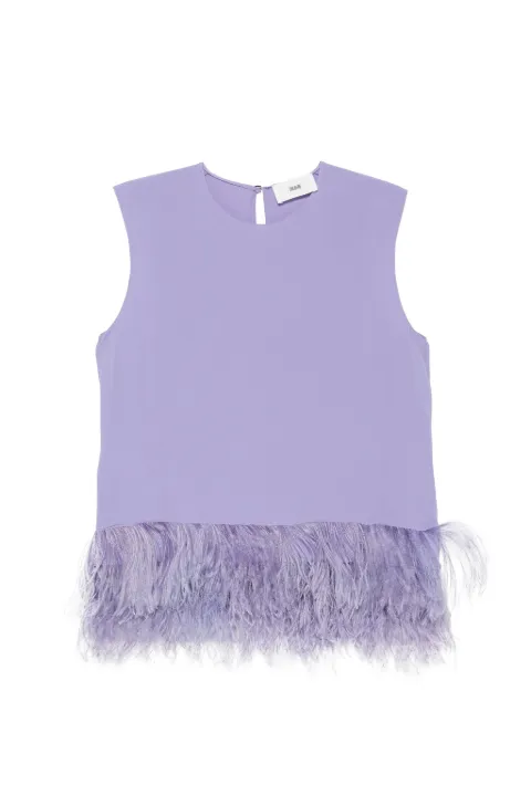SOLOTRE feather-trim sleeveless top