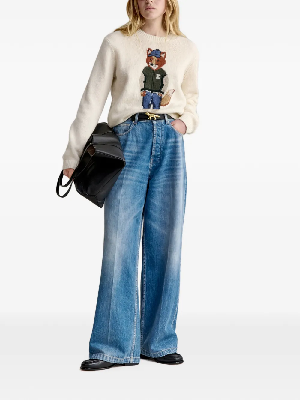 Maison Kitsuné Dressed Fox intarsia-knit sweater Beige