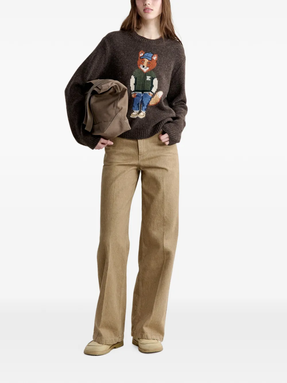 Maison Kitsuné Dressed Fox intarsia-knit sweater Bruin