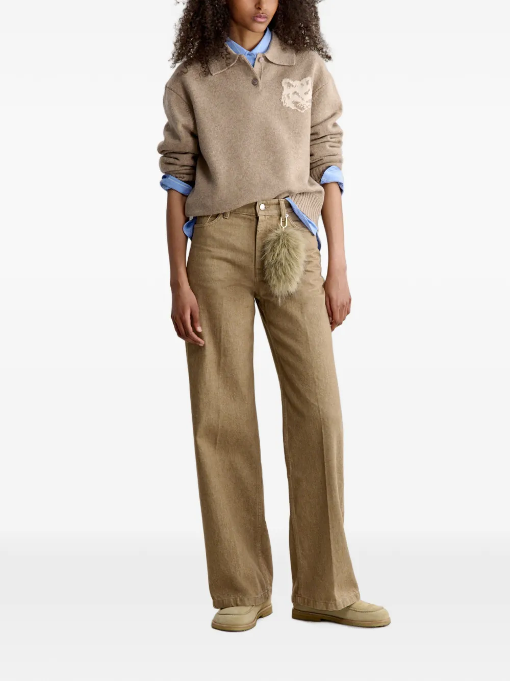 Maison Kitsuné fox-head intarsia-knit sweater Beige