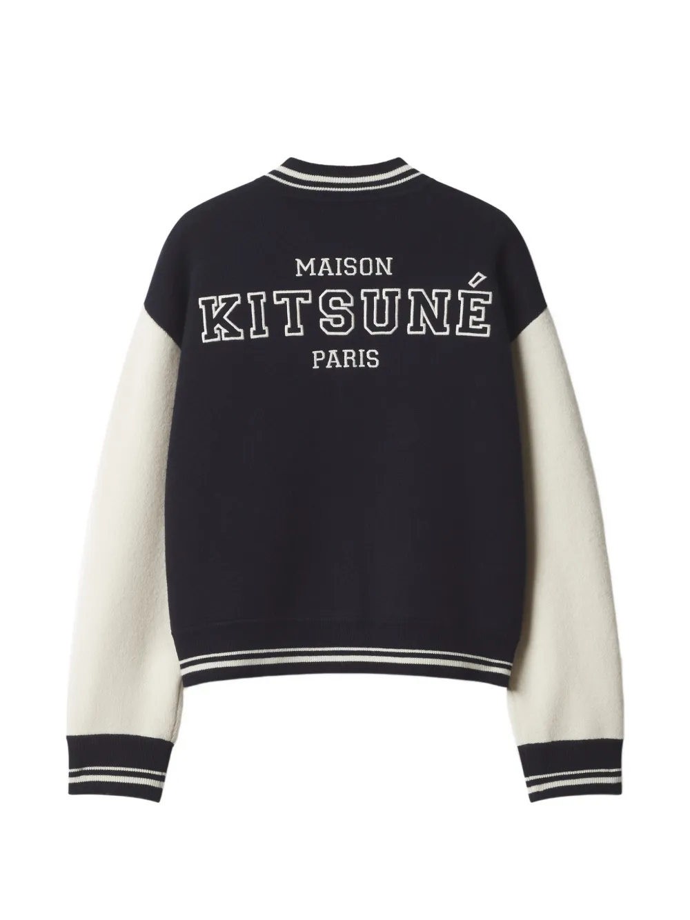 Maison Kitsuné logo-embroidered colour-block bomber jacket Blauw