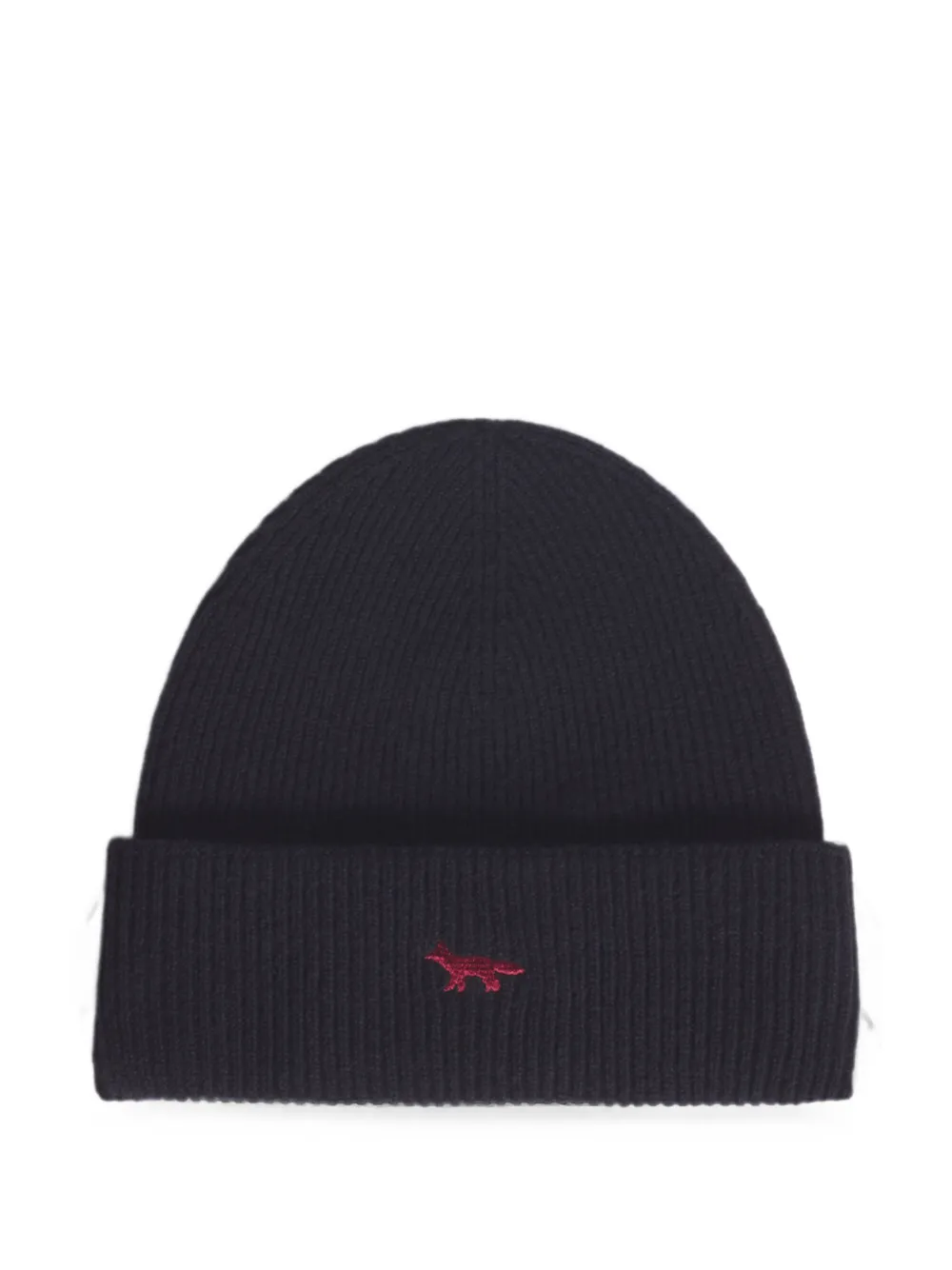 Maison Kitsuné fox-embroidered ribbed beanie hat