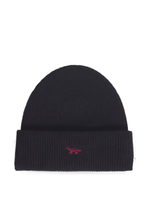Maison Kitsuné fox-embroidered ribbed beanie hat