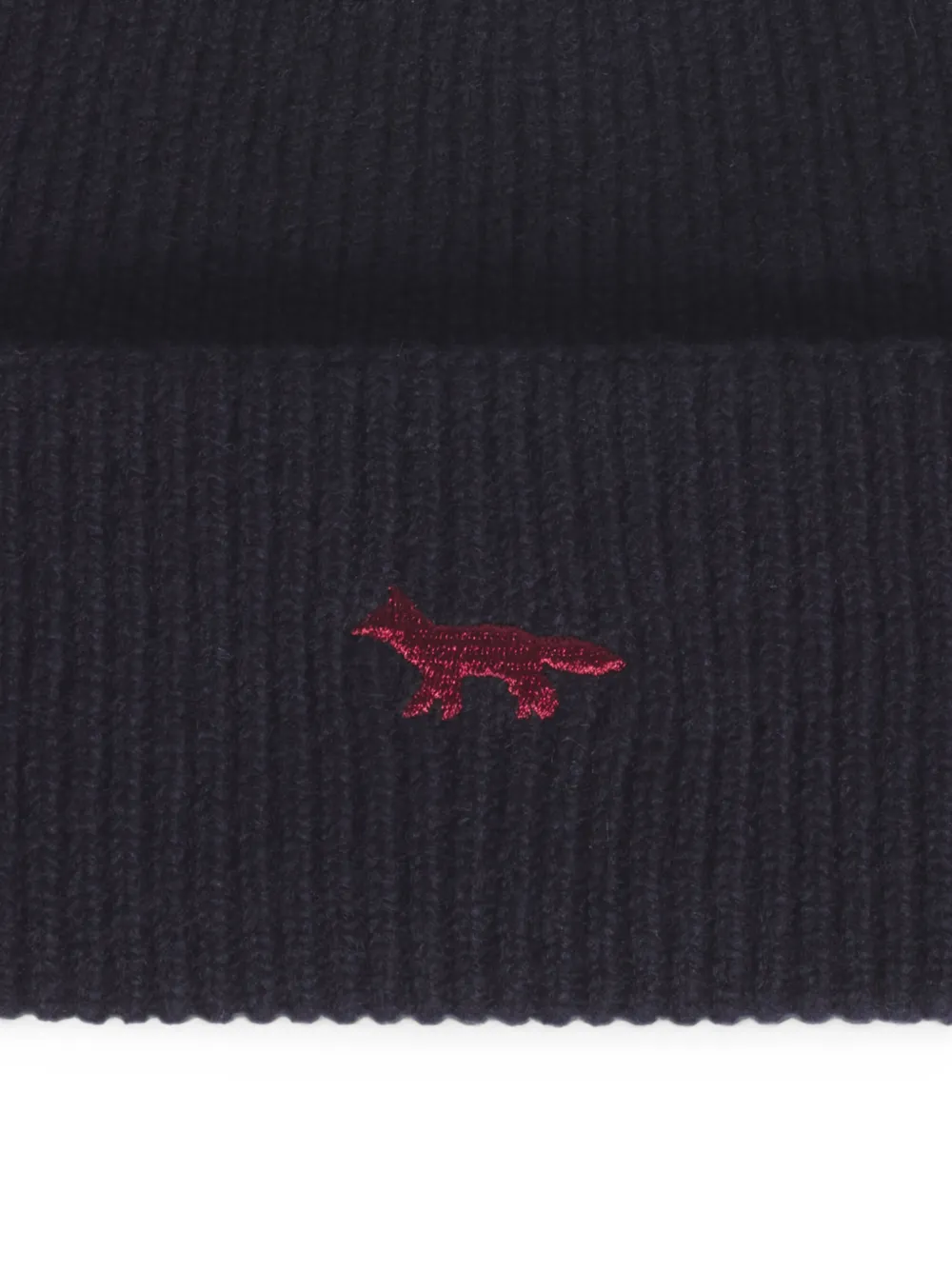 Maison Kitsuné fox-embroidered ribbed beanie hat Blauw