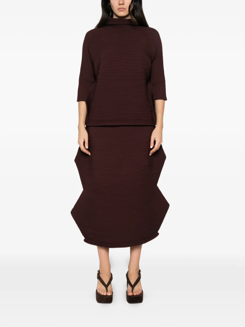 Pleats Please Issey Miyake Sculpturale plooirok Bruin