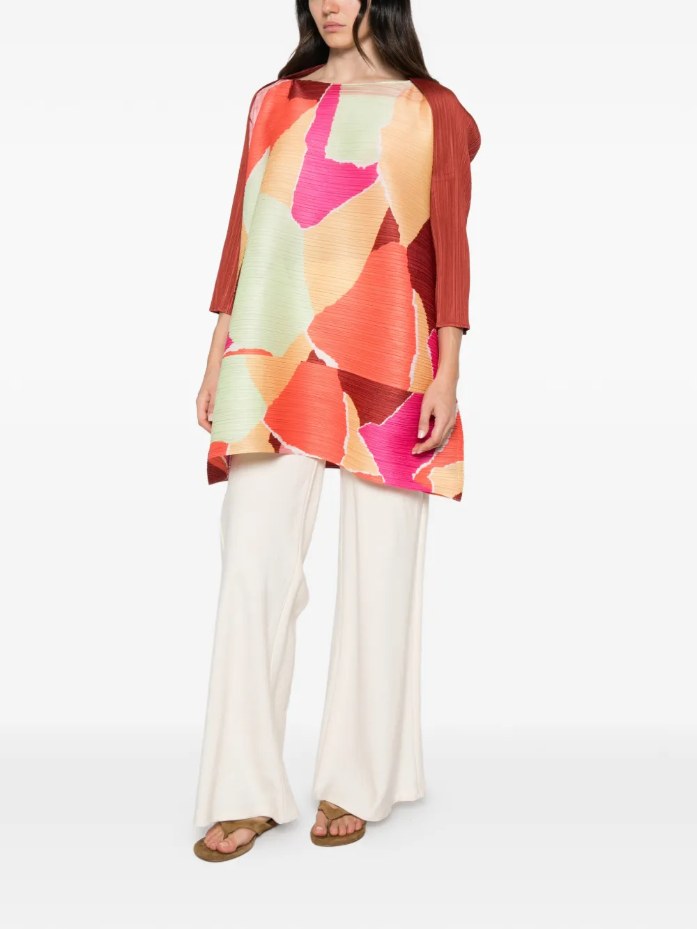 Pleats Please Issey Miyake Jurk met abstracte print Oranje