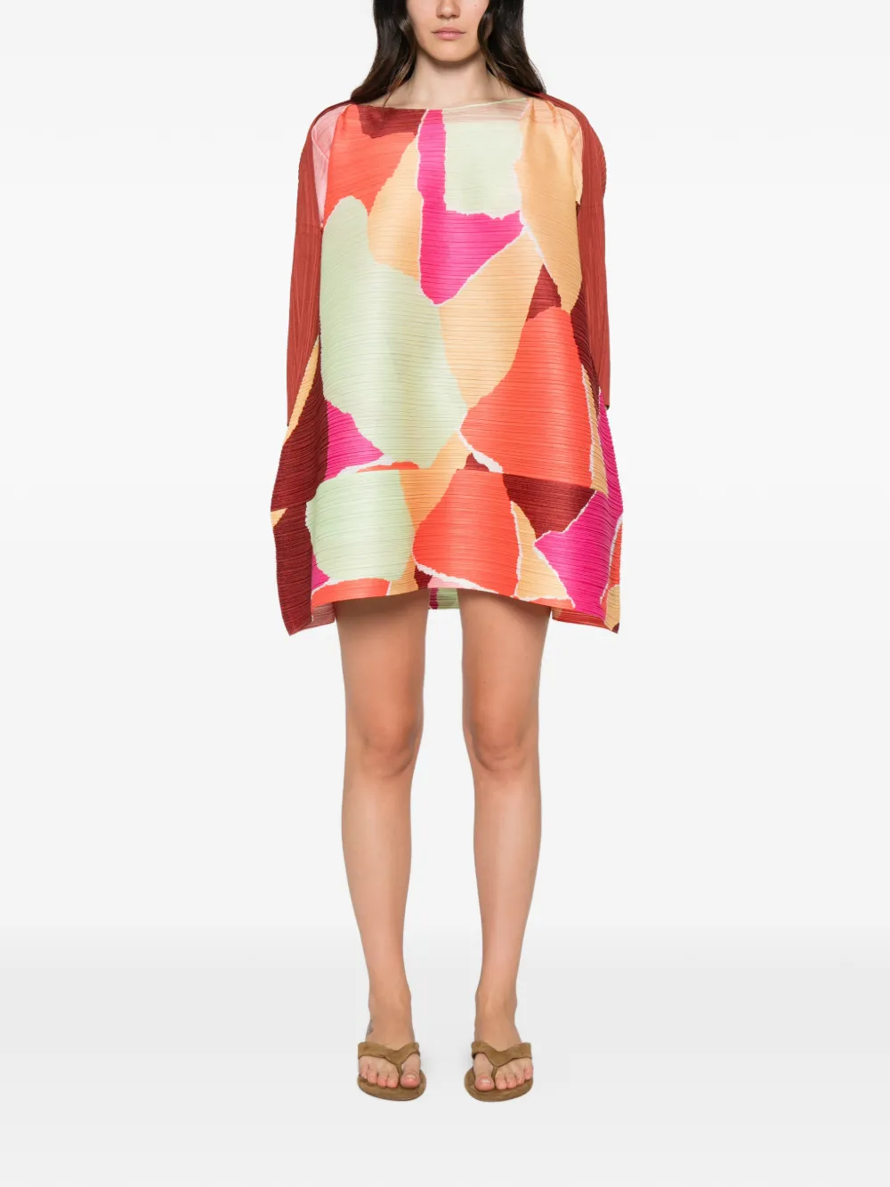 Pleats Please Issey Miyake Jurk met abstracte print Oranje