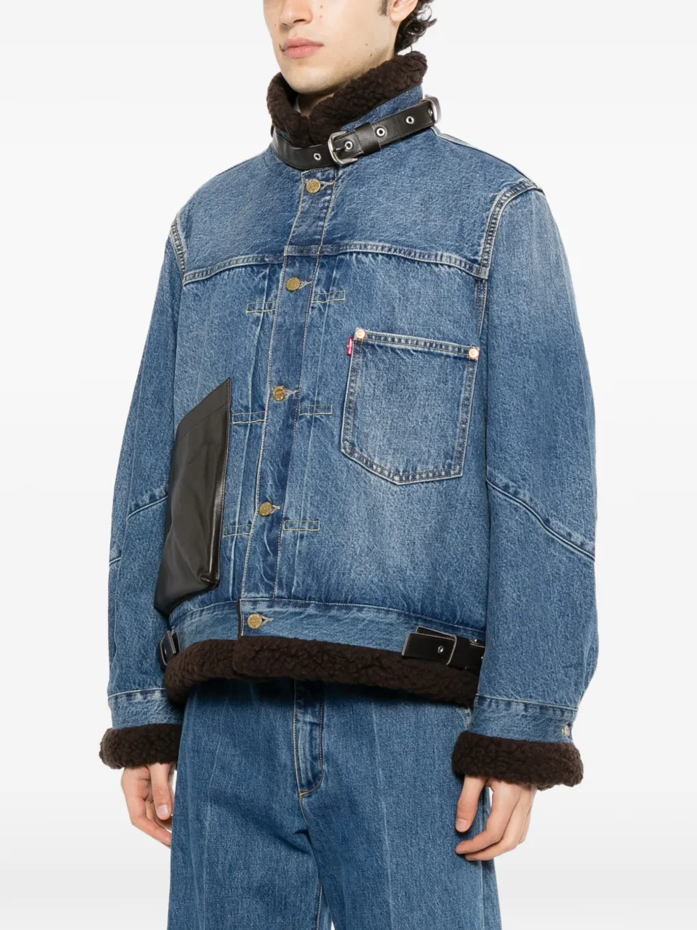 sacai x Levi's shearling-trim denim jacket Blauw