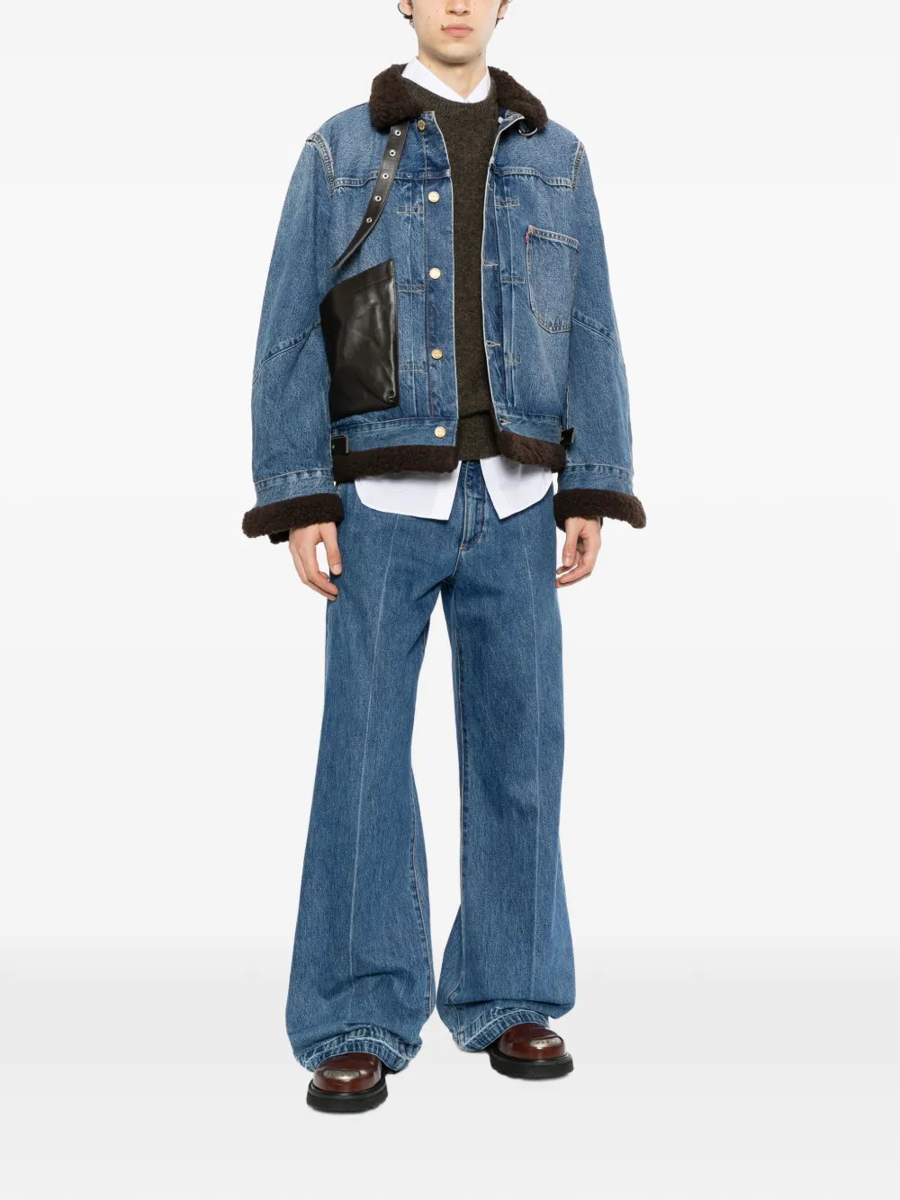 sacai x Levi's shearling-trim denim jacket Blauw