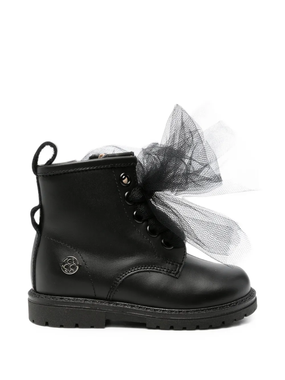 Florens tulle-bow leather boots - Nero