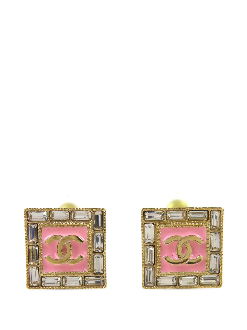 CHANEL Pre-Owned 2024 CC Gold Plated Strass Enamel Square Push Back Earrings costume earrings - Oro