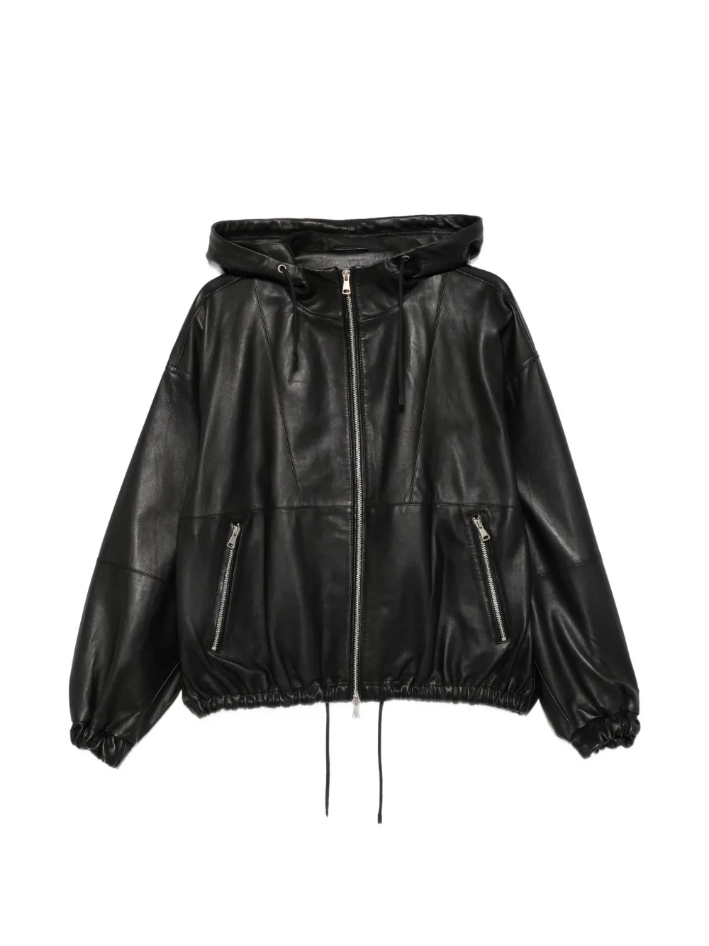 Tela hooded leather jacket - Nero