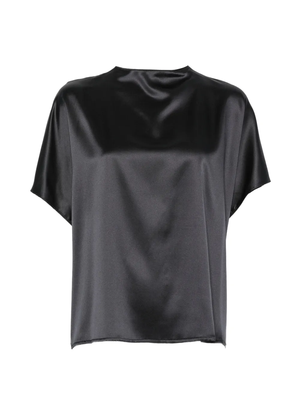 Solotre Satin-finish Short-sleeve Top In Black